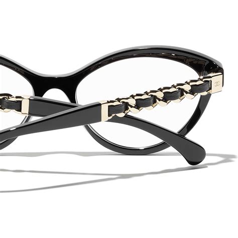 Cat Eye Eyeglasses Acetate & Calfskin Black & Gold 